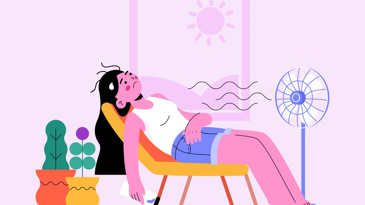 Illustration douce d’un thermostat et d’un cerveau, idée de thermorégulation à la ménopause.